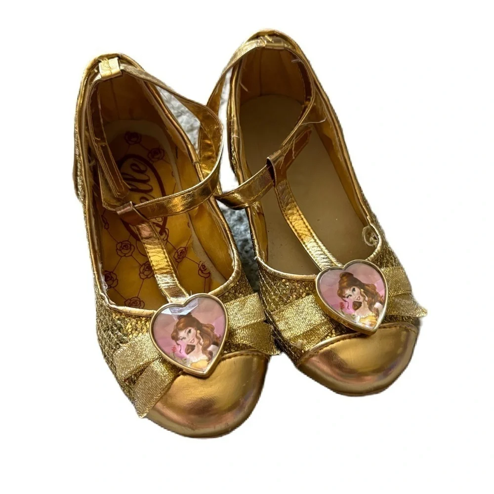 Disney Belle Beauty Beast Gold Kids Shoes with Heart Detail 11/12 Heel Wedge